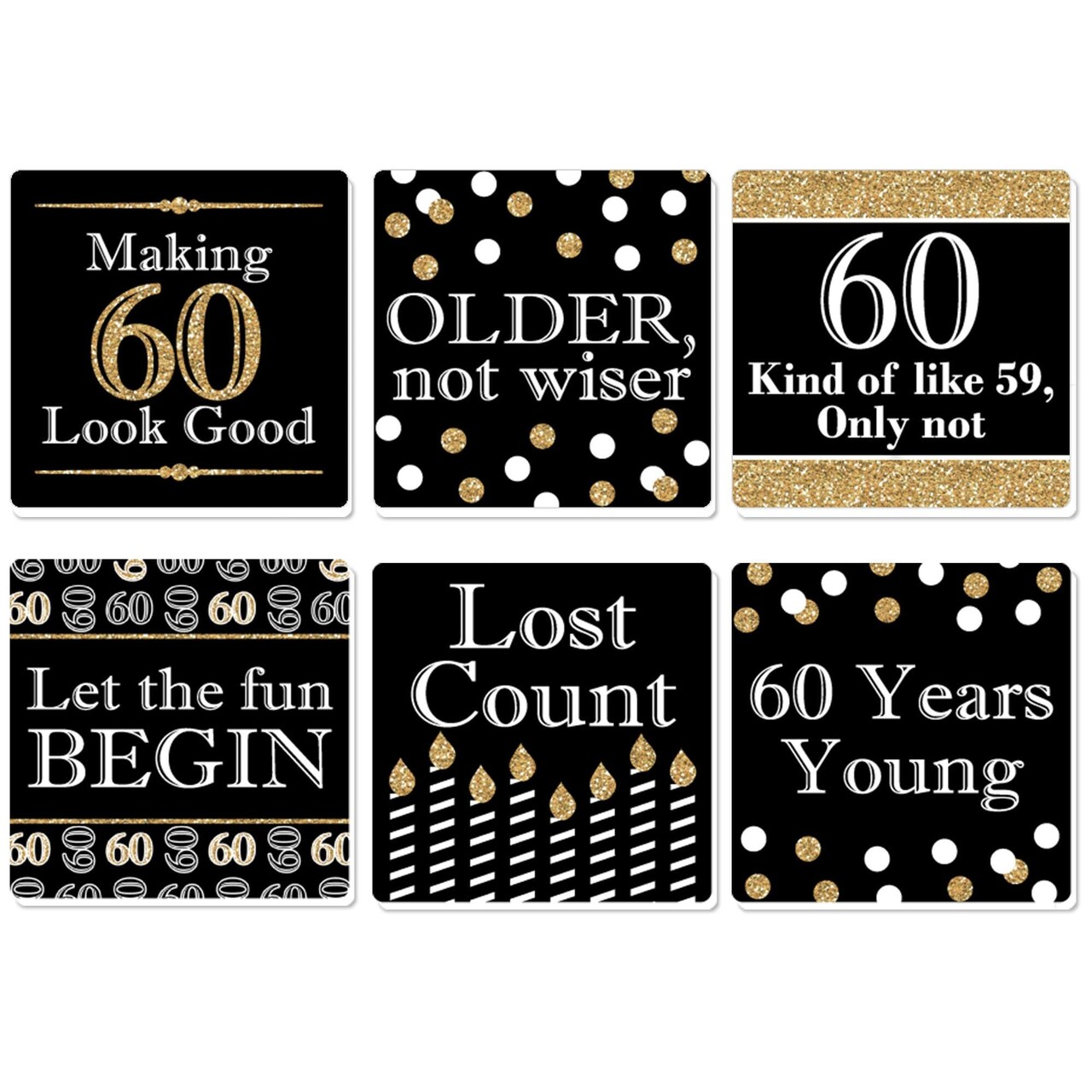 Big Dot of Happiness Adult 60th Birthday - Gold - Funny Birthday Party Decorations - Drink Coasters - Set of 6